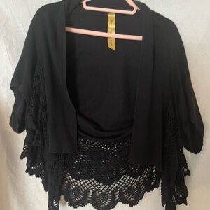 Black Crochet Trim Women's Sweater